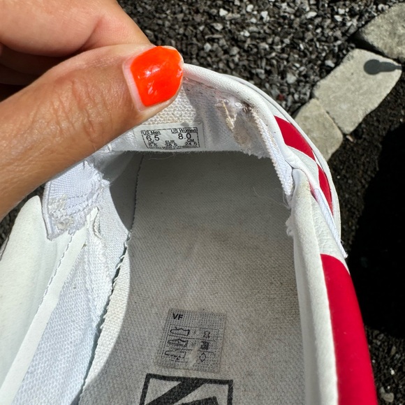 Vans Classic Slip-on Leather checkerboard White Red Slip on Shoes Men's 6.5 - Picture 8 of 9